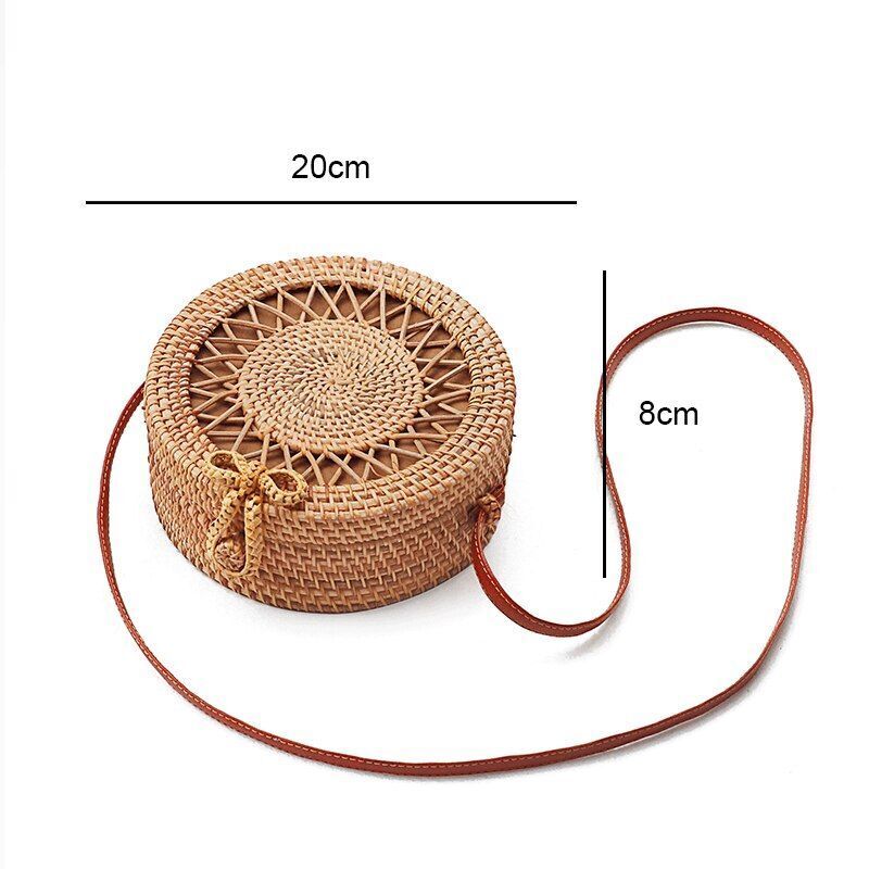 Straw Bag Round Woven Handmade Summer Polyester Crossbody Shoulder Bag Polyester