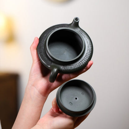 Yixing Original Green Clay Purple Sand Tea Pot Handmade Flat Round Kungfu Teapot