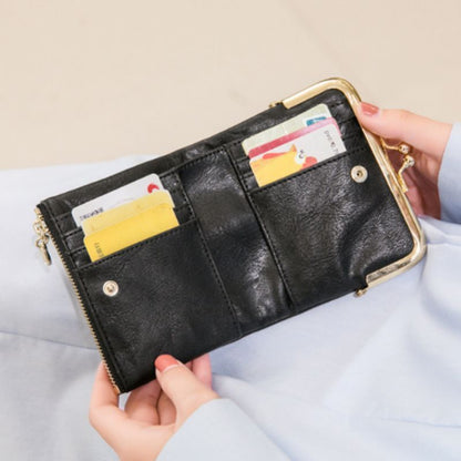 Cute Wallet Short Bifold Retro Coin Purse Zip Kiss Lock Green Synthetic Leather