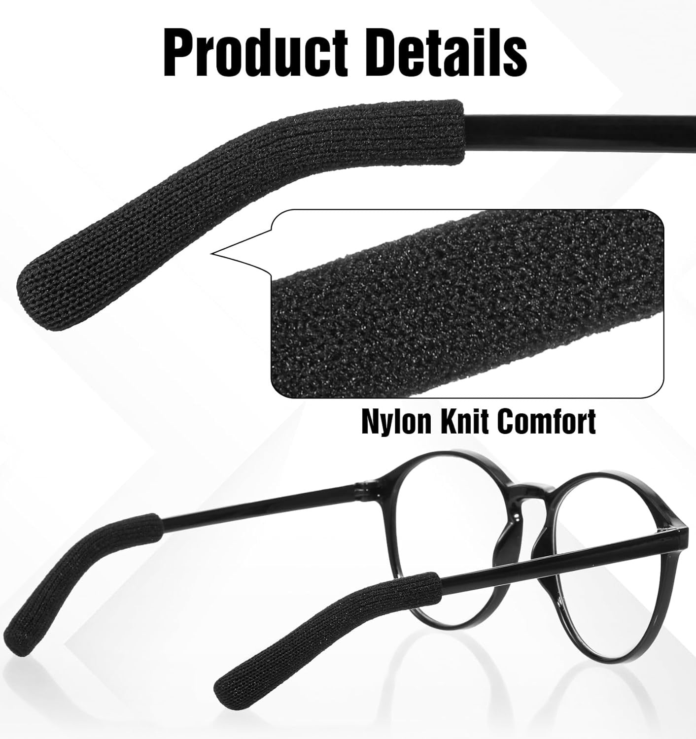 Glasses Arm Cushion, 4 Pairs Anti-Slip Elastic Ear Pads for Glasses, Eyeglass Te