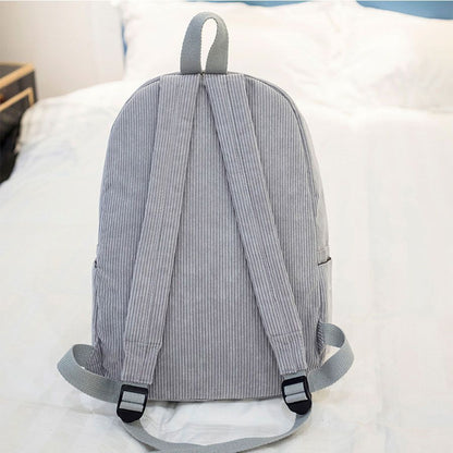 College Style Soft Fabric Backpack School Bag Corduroy School Backpack Striped