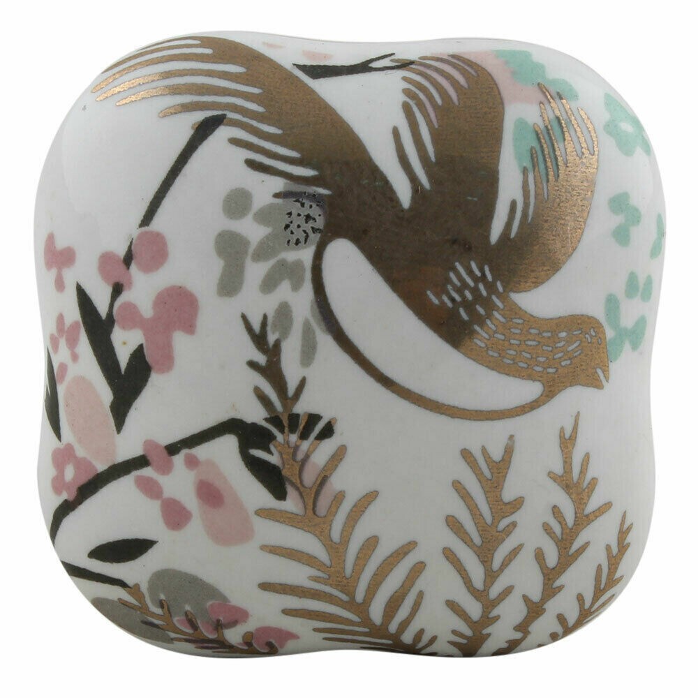 Set of 10 Golden Leaf Bird Ceramic Drawer Cabinet Knobs Wardrobe Pulls