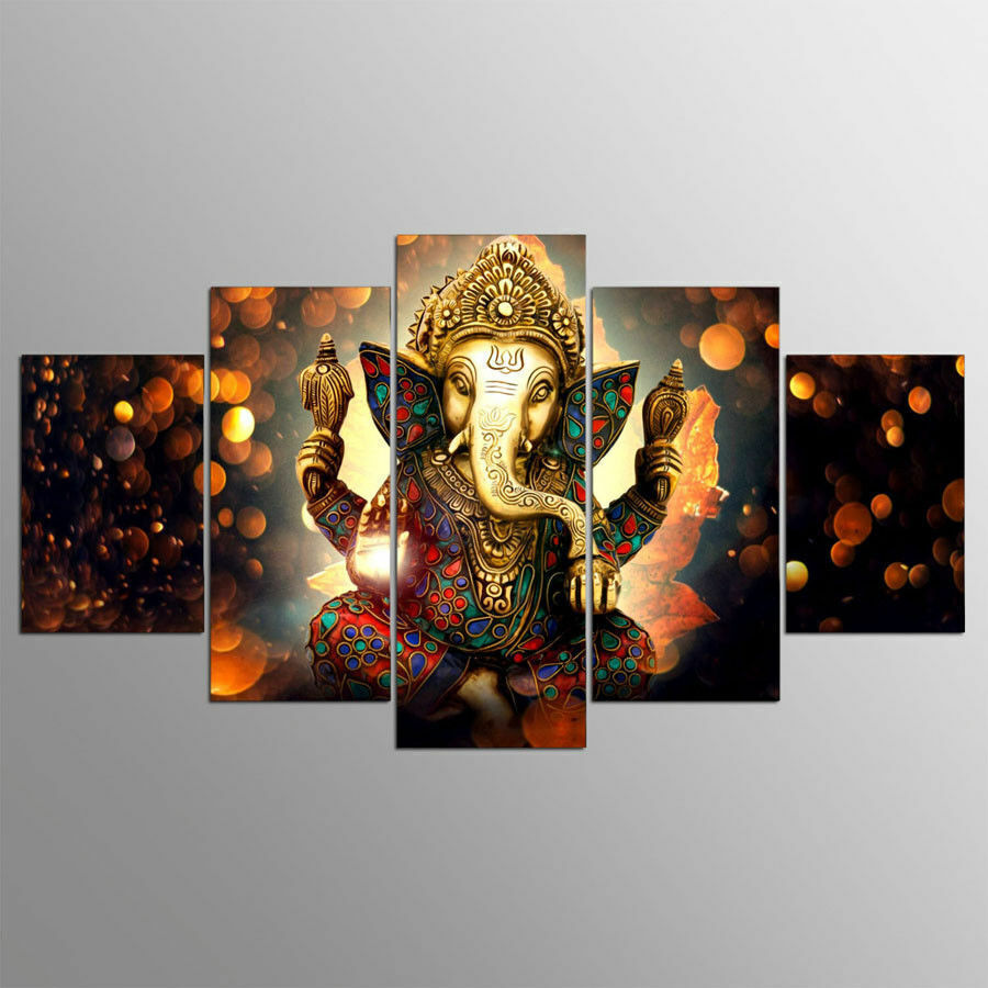Ganesha Hindu God 5 Pieces canvas Wall Art Picture Poster Home Decor