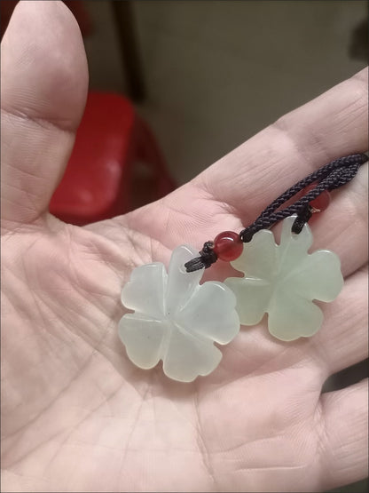 Natural Ice Jade Four Leaf Clover Pendant Lucky Stone Necklace Gift