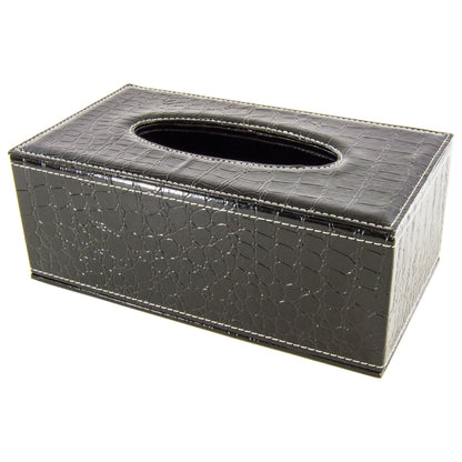 PU Leather Tissue Box Cover Holder for 3.1" Tall Tissue Boxes (Black Crocodile)