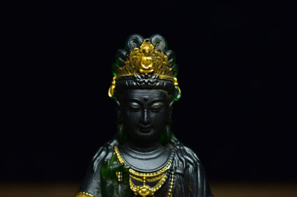 Collectible China ancient Coloured glaze handmade lotus Guanyin buddha statue