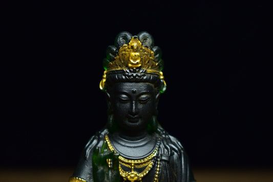Collectible China ancient Coloured glaze handmade lotus Guanyin buddha statue
