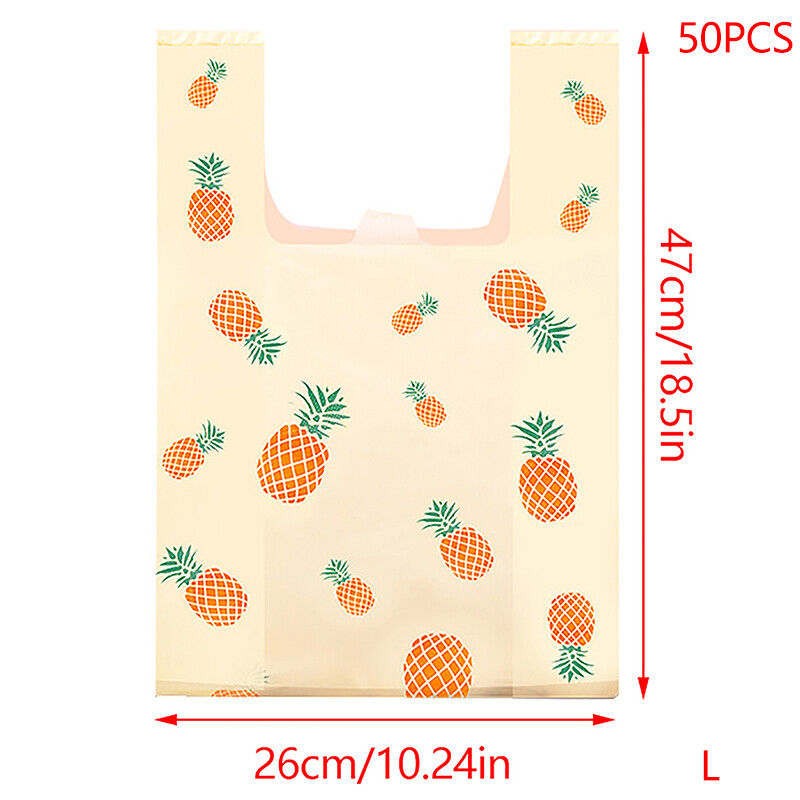 50Pcs Cute Fruit Plastic Bag Carry Out Bags With Handle Food Packaging Storage