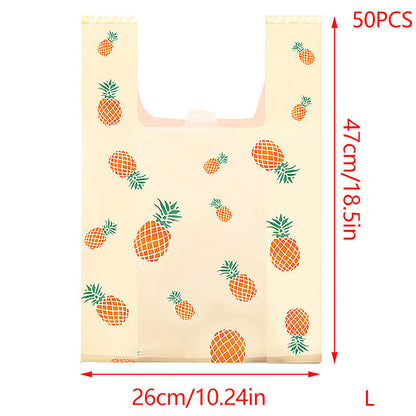 50Pcs Cute Fruit Plastic Bag Carry Out Bags With Handle Food Packaging Storage