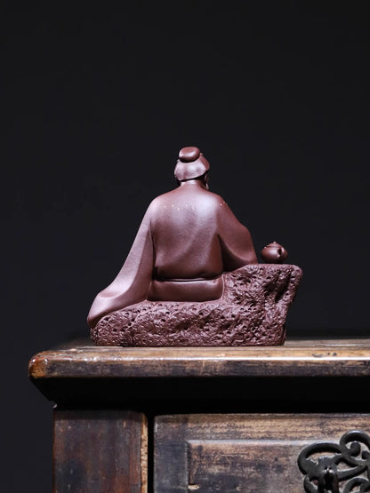 Purple Sand Lu Yu Statue Tea-tasting Figure Chinese Tea Saint Drinking Decor