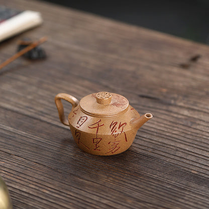 hand carved tea pot true yixing zisha duan clay master pot 9 infuser holes 170ml