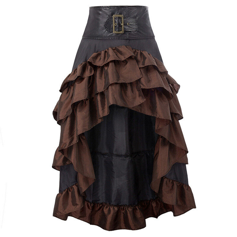 Womens Gothic Victorian Asymmetrical Ruffled Trim Vintage Steampunk Party Skirts