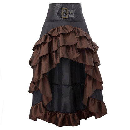 Womens Gothic Victorian Asymmetrical Ruffled Trim Vintage Steampunk Party Skirts