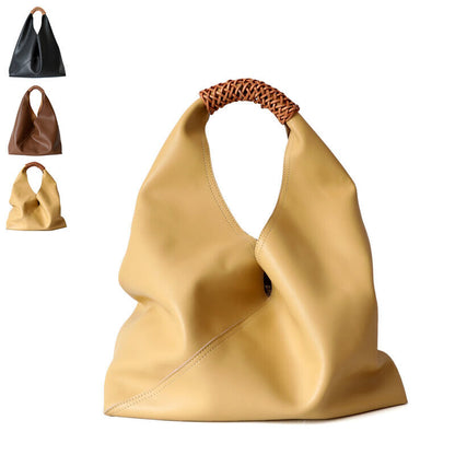 Raw Edge Leather Triangle Tote Hobo Shopper Shoulder Bag Sack Braided Handle