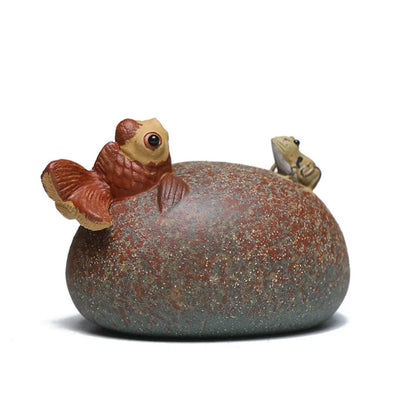 Goldfish Frog Purple Clay Water Spraying Tea Pet 8cm 3.2in Small Statue Decor