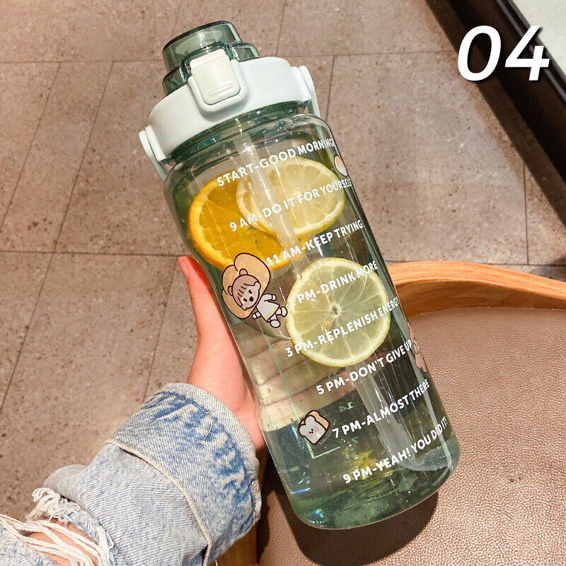 2L Sports Stickers Water Bottle Large Capacity Straw Gradient Fitness Water Cup