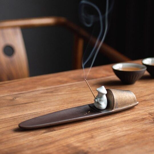 Ceramic Old Man Fishing Incense Holder for Sticks Creative Fishing Boat Ornament