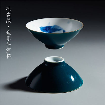 1pc Ceramic Tea Cup Color Glazed Ceramic Single Cup Hand Drawn Tea Cup