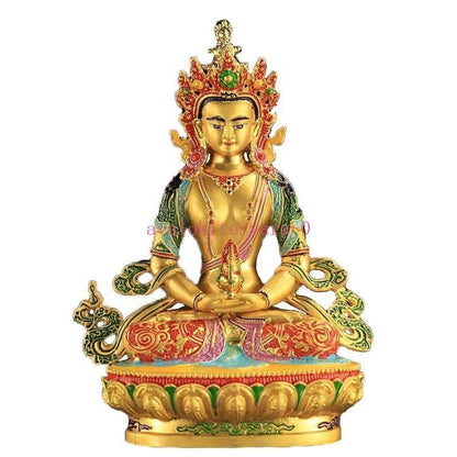 16cm Exquisitely Retro Tibetan Alloy Handcarved Longevity Buddha Statue Ornament