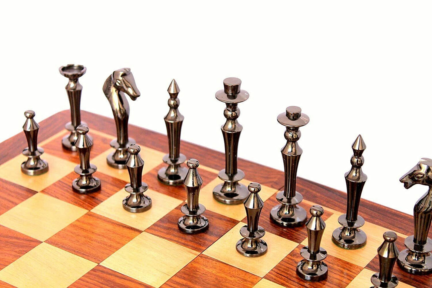 Folding Wooden Handmade Antique Chess Set Board with Brass Pieces 14" x 14"