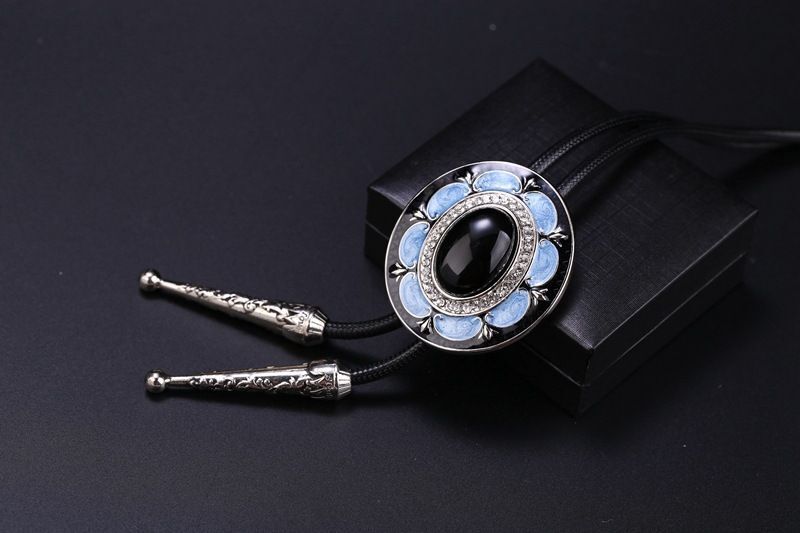 Men Bolo Tie Polyester Semi Precious Stone Pendant Suit Shirt Collar Accessories
