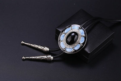 Men Bolo Tie Polyester Semi Precious Stone Pendant Suit Shirt Collar Accessories
