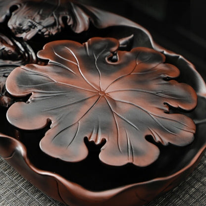 Ceramic Tea Tray Water Reservoir Holder For Tea Set Lotus Design Purple Pottery