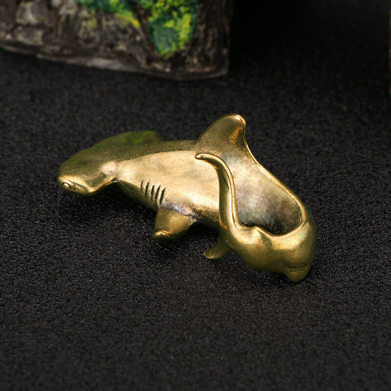 Pure Brass Chinese Antique Collection Solid Hammerhead Shark Tea Pet Statue