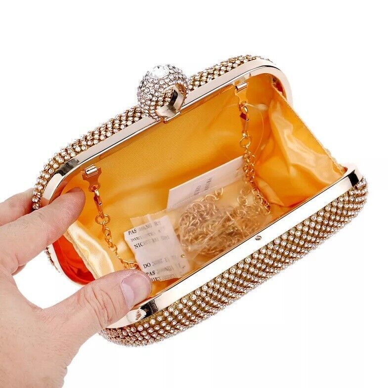 Women Small Evening Clutch Rhinestone Wedding Party Clutch Bag Gold Silver Black