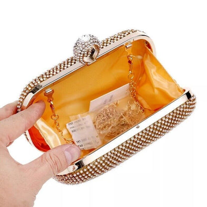 Women Small Evening Clutch Rhinestone Wedding Party Clutch Bag Gold Silver Black