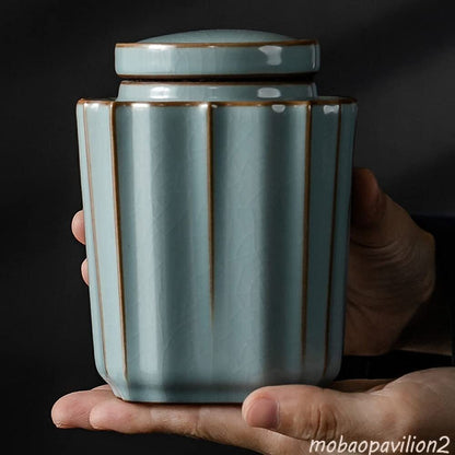 11.6cm Ru Kiln Tea Caddy Ceramic Tea Jar Decor Ornaments