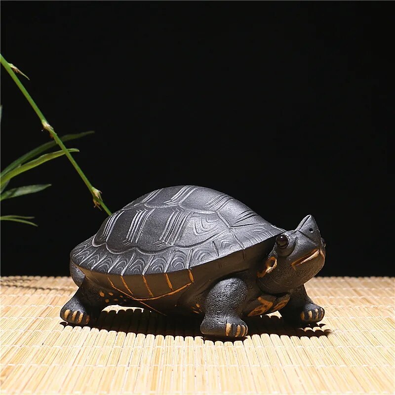 Chinese Style Turtle Tea Pet Yixing Black Purple Clay Household Tea Decoration