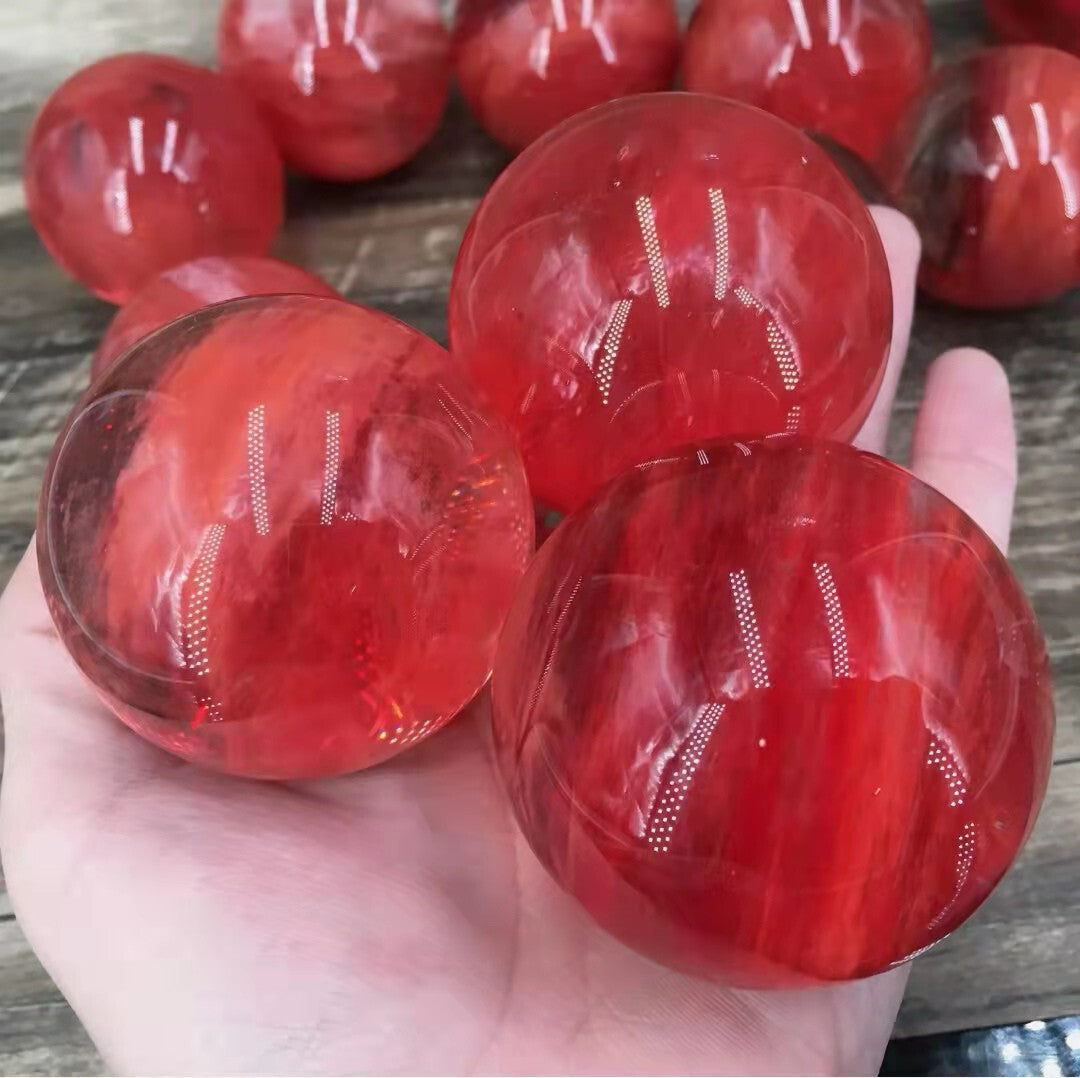 50mm+ Red Smelting Stone Quartz Sphere Crystal Energy Ball Reiki Healing Gem