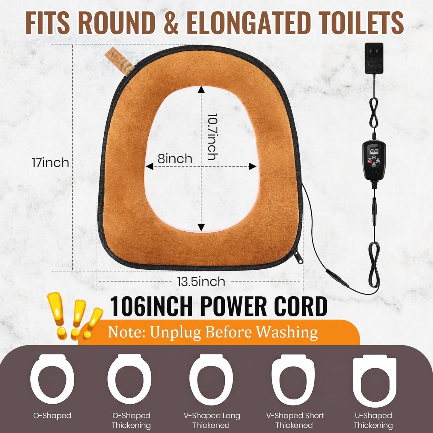 Heated Toilet Seat with Remote Control, Adjustable Temperature & Timer Settings,