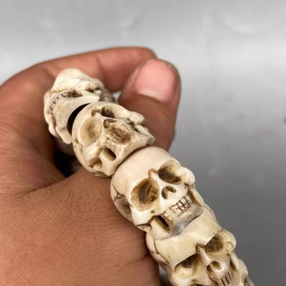 Deer Antler Stag Horn Carved Skull Head Bracelet Skeleton Hand Chain Collections