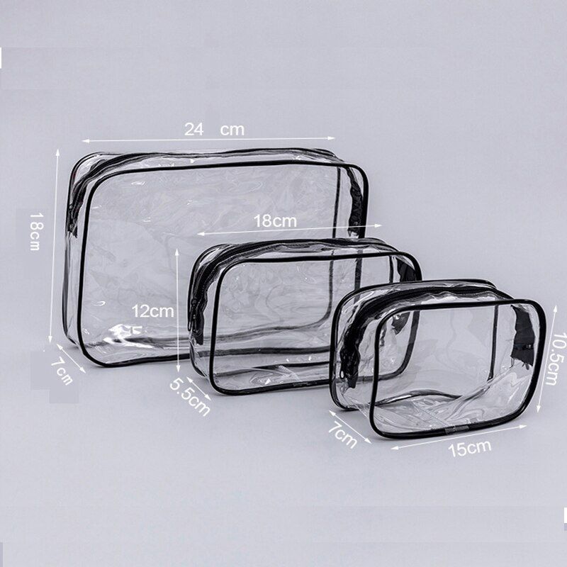 Cosmetic Bag Transparent Clear Zipper Black Makeup Organizer Travel Cases S/M/L