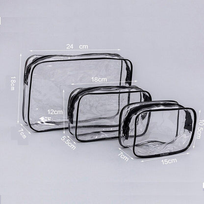 Cosmetic Bag Transparent Clear Zipper Black Makeup Organizer Travel Cases S/M/L