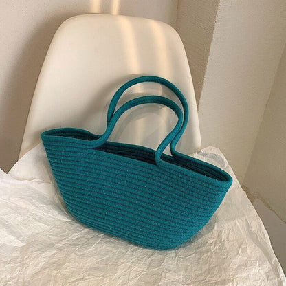 Straw Bag Women Cotton Rope Handbags Girls Open Weave Beach Totes Bags