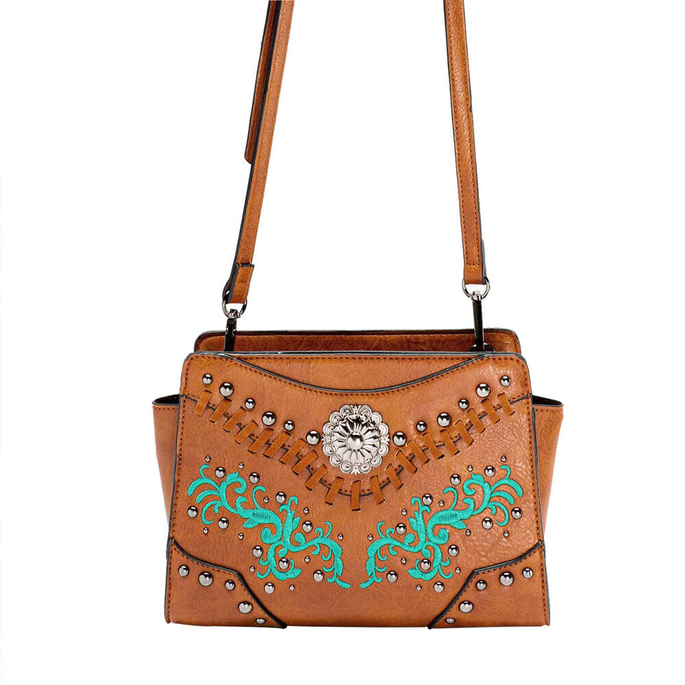 Brown Women Studs Luxury Designer Handbag Crossbody Bag Makeup Bag Purse Wallet