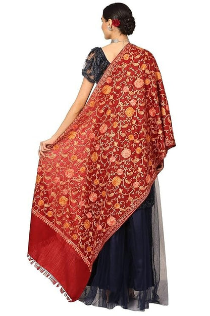 Women's Aari Embroidery Jaal Stole Fine Wool Shawl Wrap French Renaissance