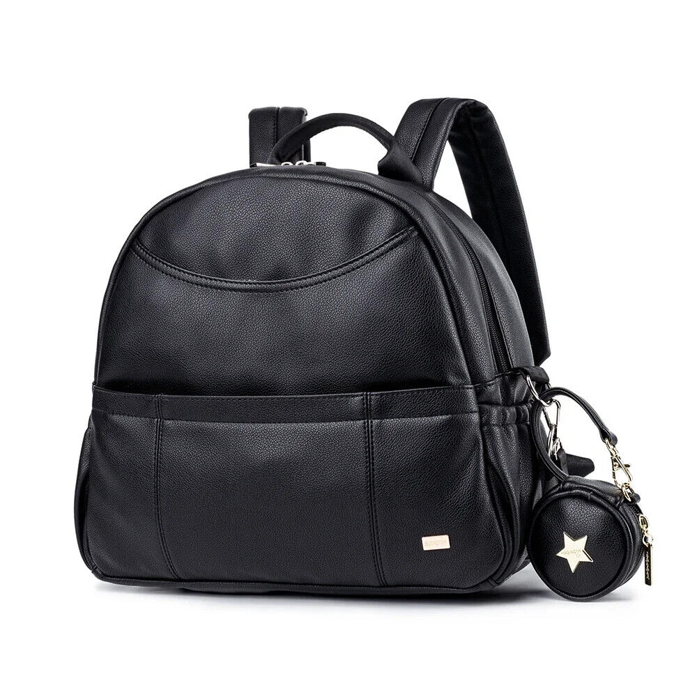 PU Black Diaper Backpack Baby Pockets Diaper Bag for Mother Travel Bag