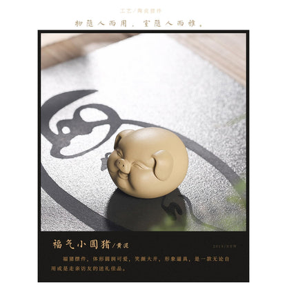 Chinese Zodiac Pig Beige Purple Sands Tea Pet 4.6cm Tea Play Kung Fu Tea Tray