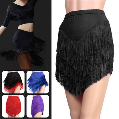 Women Party Ballroom Latin Tango Salsa Dance Dress Fringes Tassels Skirt S-5XL