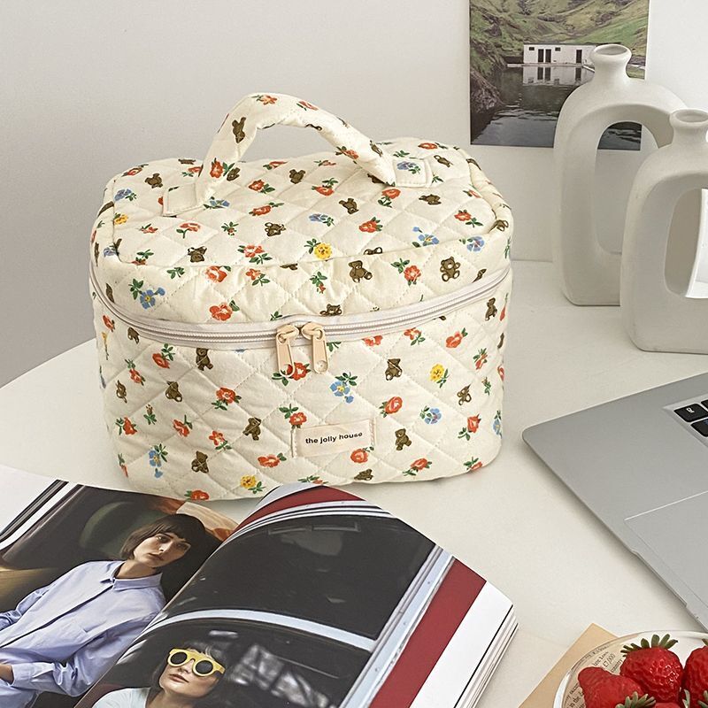 Makeup Bag Zipper Cosmetic Organizer Large Cloth Box Make Up Purse Toiletry Case