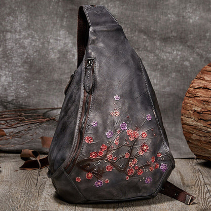 Travel Backpack, Cowhide Leather Women's embossed Crossbody Bag Sling Chest Bags