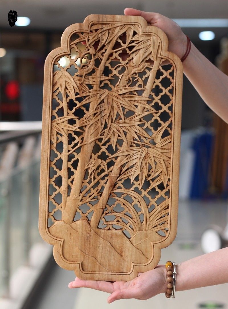 Hollow Wood Carving Chinese Classical Craft Camphor Wall Hanging Decoration 35cm