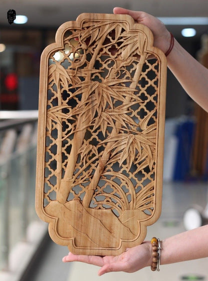 Hollow Wood Carving Chinese Classical Craft Camphor Wall Hanging Decoration 35cm