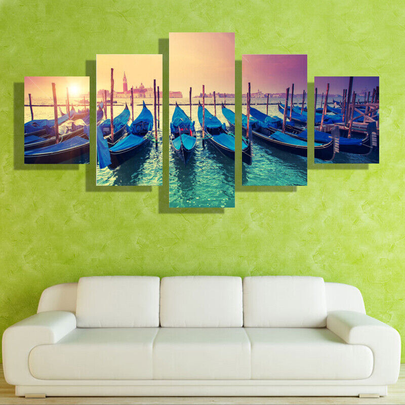 5 Pieces Canvas Wall Art Poster and Print Living Room Venice Ship No Framed