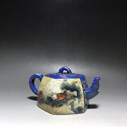 Chinese Yixing Zisha Clay Handmade Exquisite Teapot（六方莲年有鱼 底款：杨鹏年）