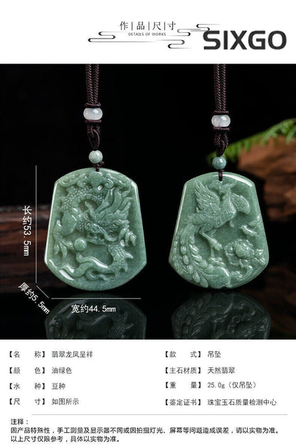 Natural Grade A Jade Jadeite Zodiac Dragon And Phoenix Jade Pendant